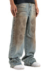 MUD WASHED BAGGY CUT BUCKLE DENIM PANT