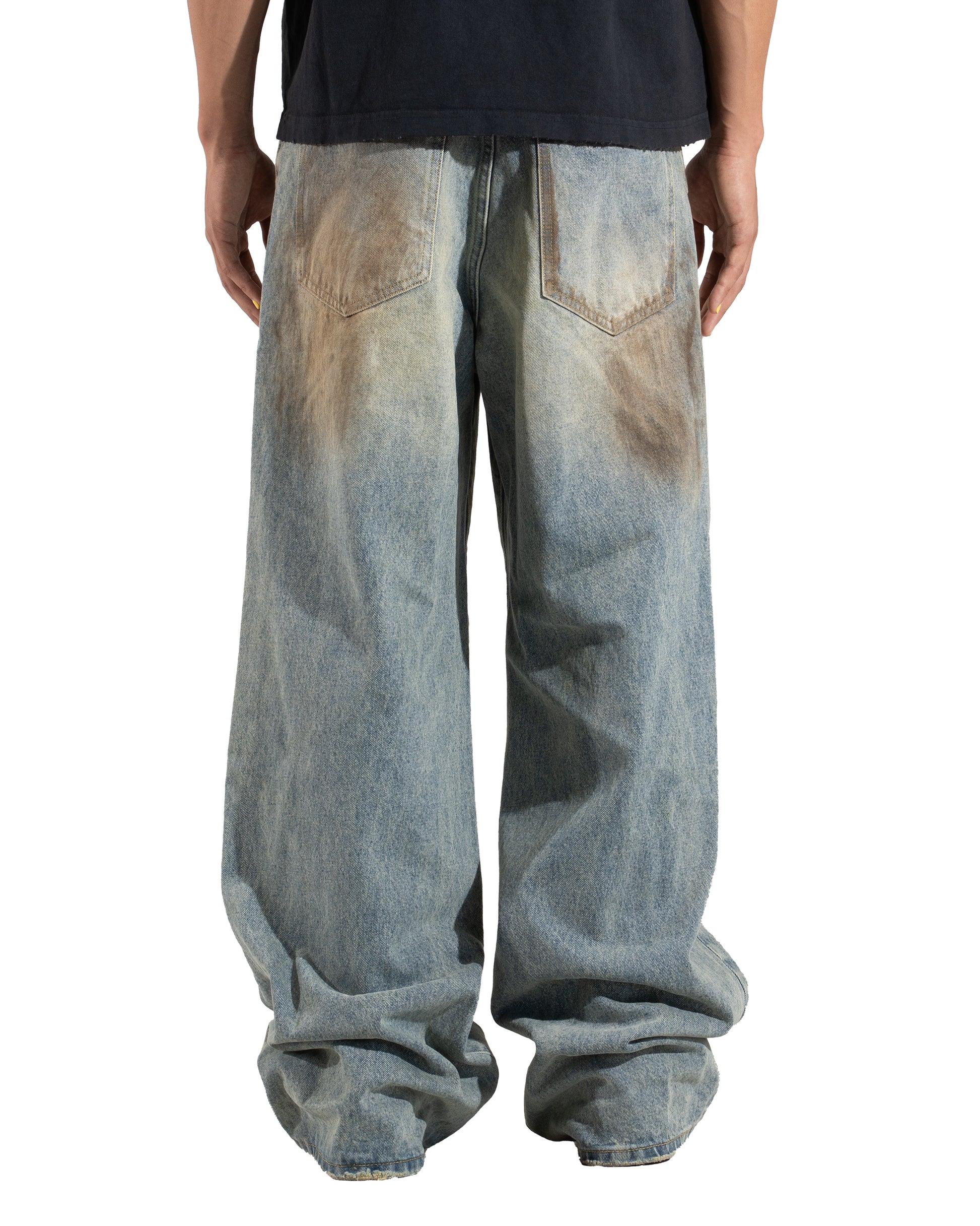 MUD WASHED BAGGY CUT BUCKLE DENIM PANT