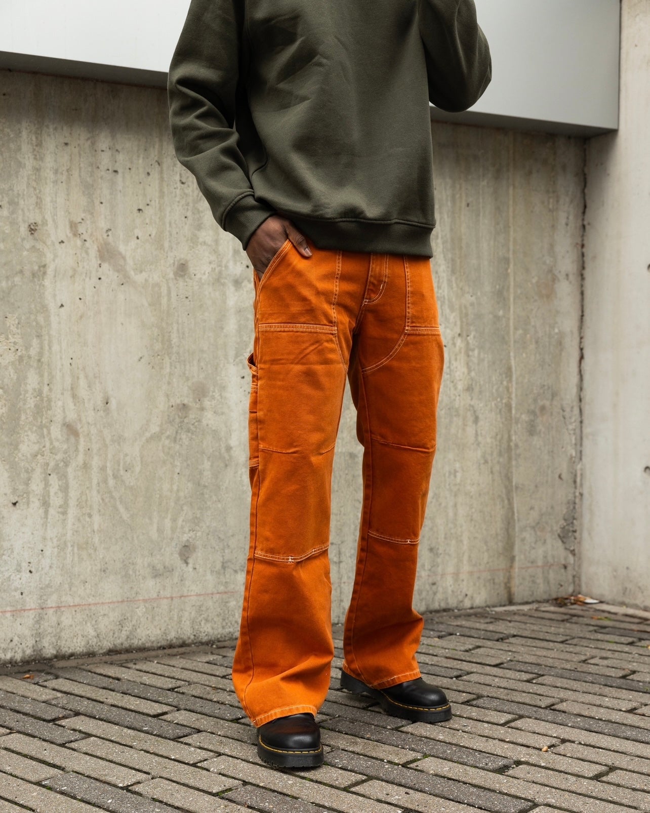 MINTCREW Flared Denim Carpenter Pant (Orange) 30