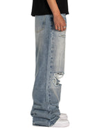 STONE WASHED COLOSSAL CUT BUCKLE DENIM PANT (TORN)