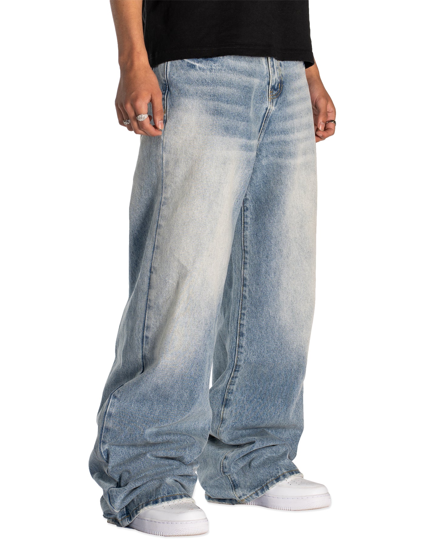 STONE WASHED COLOSSAL CUT BUCKLE DENIM PANT
