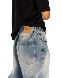 STONE WASHED COLOSSAL CUT BUCKLE DENIM PANT (TORN)