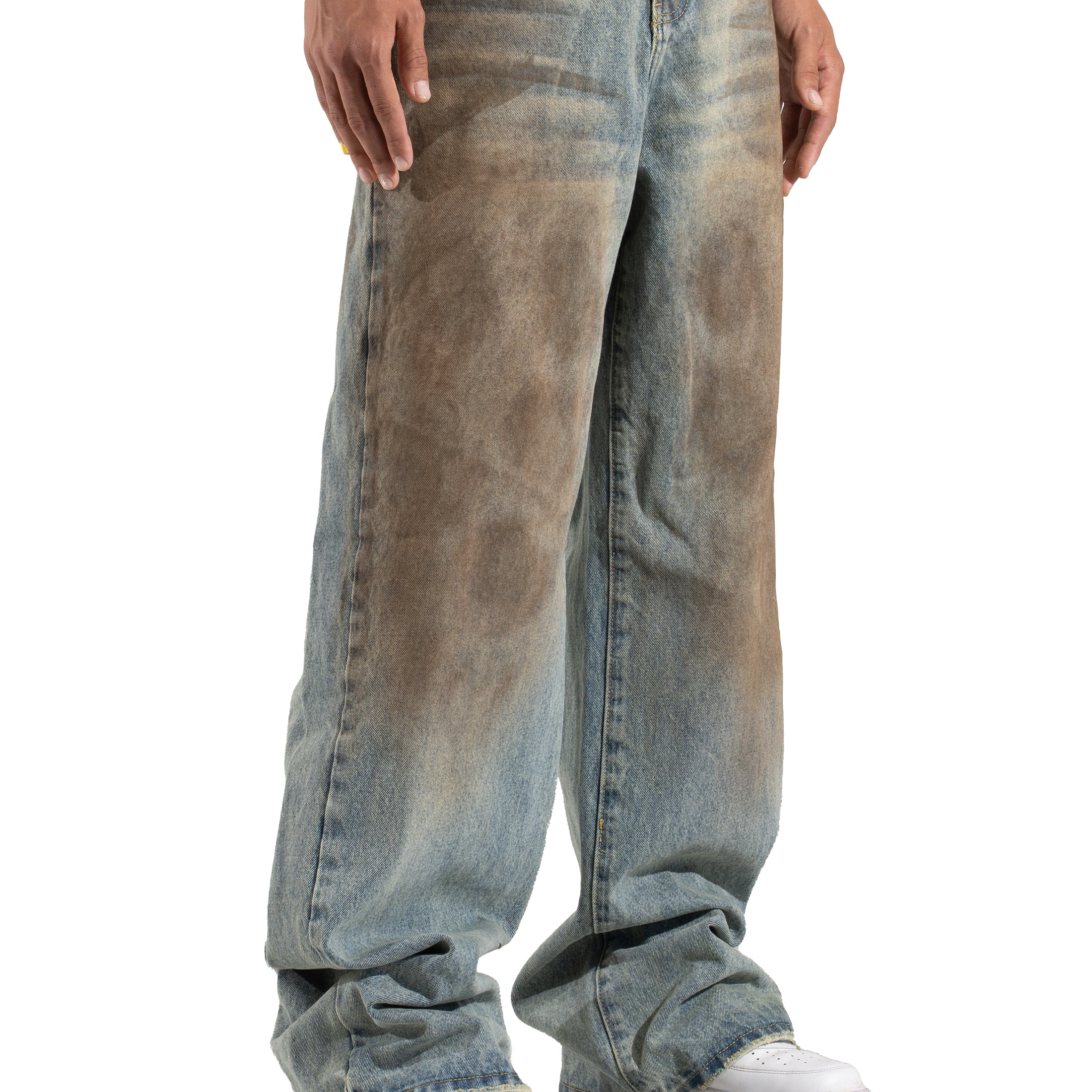 MUD WASHED BAGGY CUT BUCKLE DENIM PANT