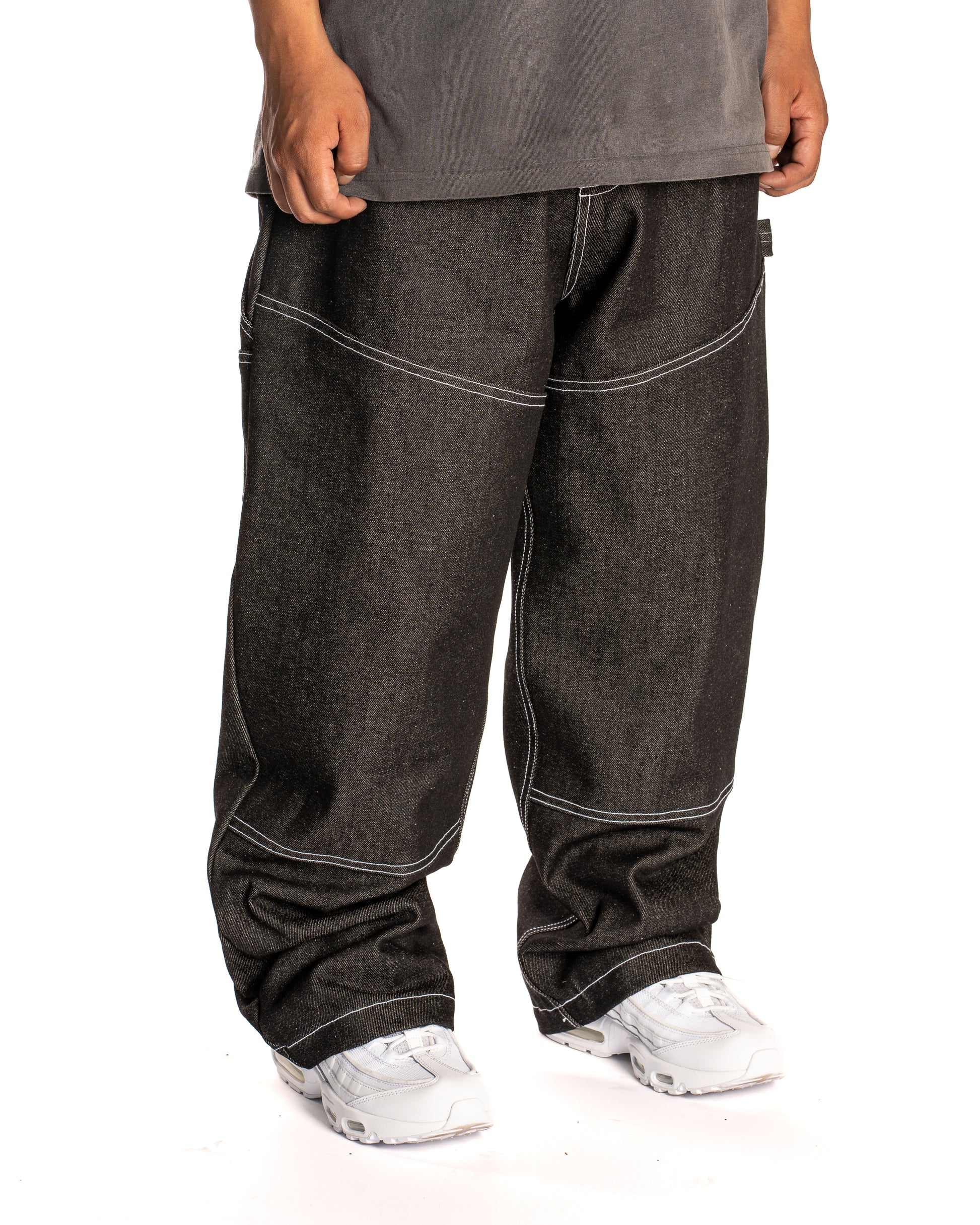MINT CREW WIDE LEG DENIM CARPENTER PANT (BLACK)